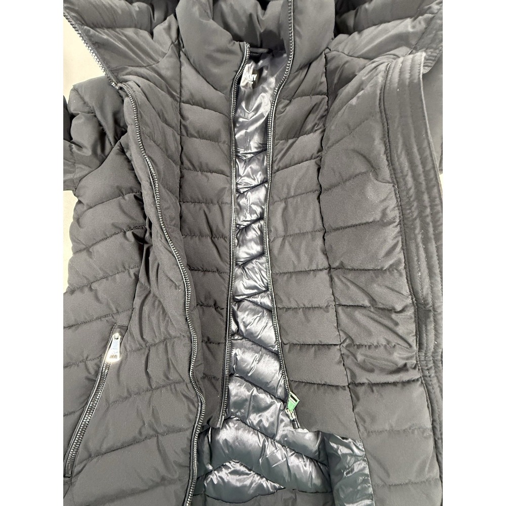 DKNY Jacket Women's Medium Black Hooded Full Double Zip Bib Front Water Resist - Picture 9 of 16